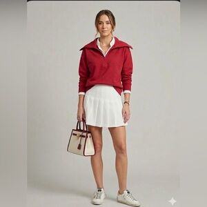 Rebecca Taylor Red Sailor Collar Half Zip French Terry Sweatshirt Medium